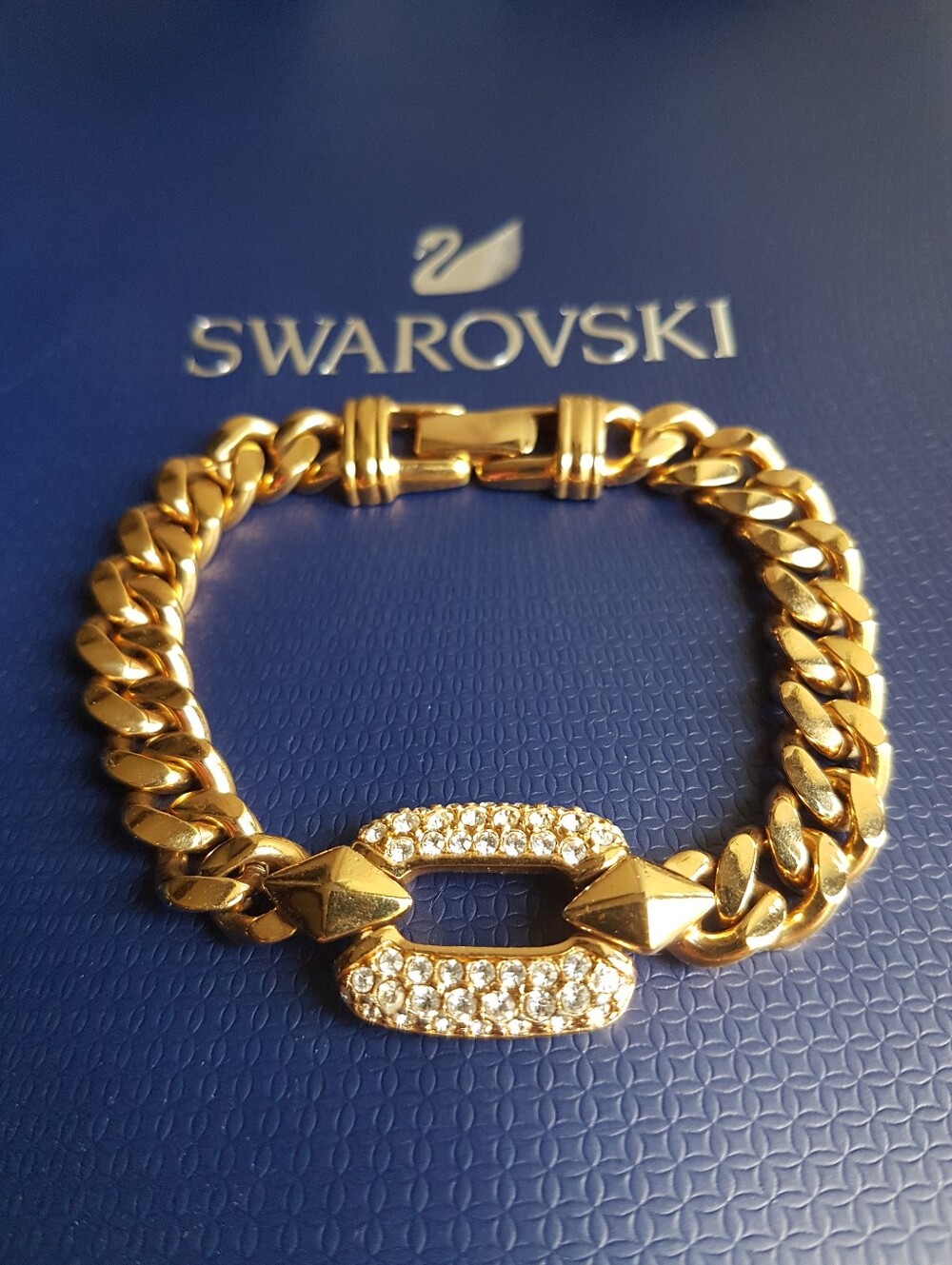 AUTHENTIC Swarovski Gold Plated Chunky Chain Link Vintage Bracelet - Picture 1 of 17